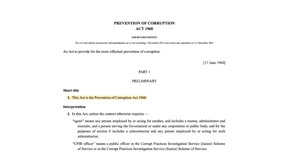 PREVENTION OF CORRUPTION
ACT 1960